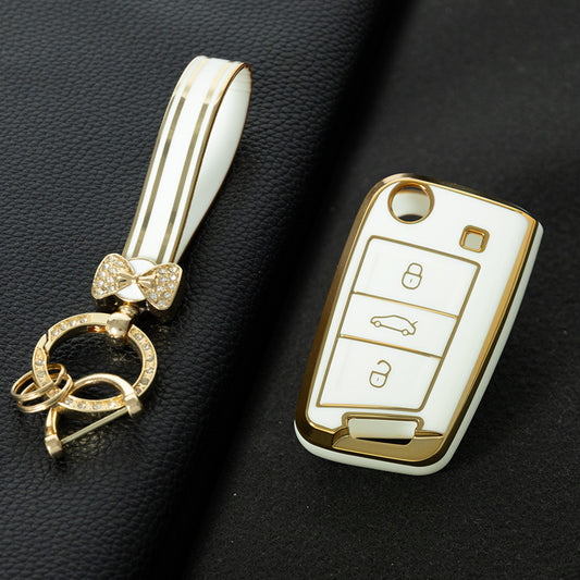 VOA1T1 White-Gold Plating Car Key Cover For Volkswagen Golf 3 buttons