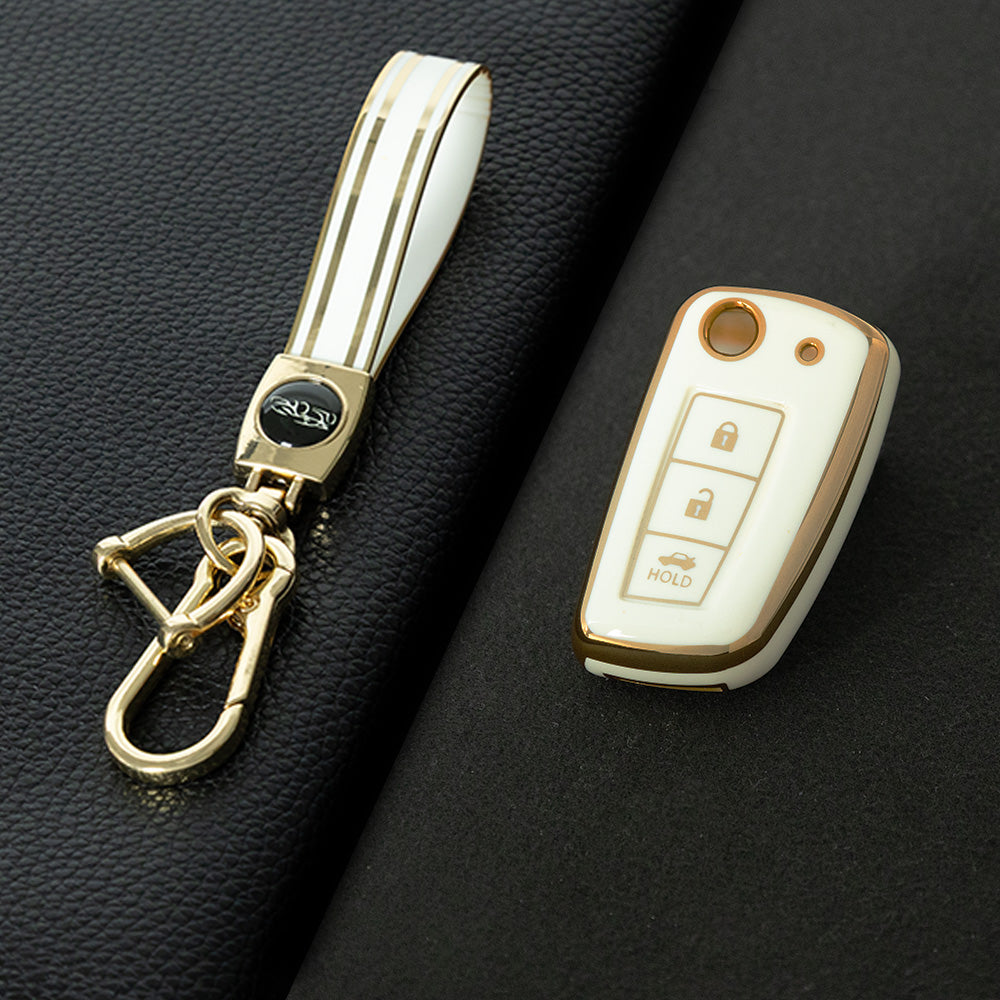 NIC1T1 White-Gold Plating Car Key Cover Soft TPU Car Remote Key Case Cover Shell for Nissan X-Trail Qashqai J11 Juke Murano Micra Tiida Maxima Altima Kicks Accessories