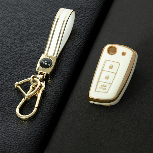 NIC1T1 White-Gold Plating Car Key Cover Soft TPU Car Remote Key Case Cover Shell for Nissan X-Trail Qashqai J11 Juke Murano Micra Tiida Maxima Altima Kicks Accessories
