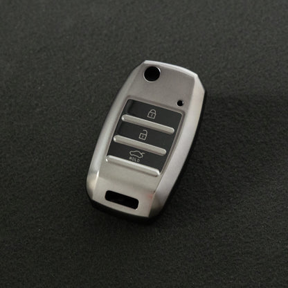 KIE1T1 Black-Metal Gray Plating Car Key Cover Fashionable Soft TPU Key Fob Cover for Kia Rio K3 2014-2016 Model-Year Protective Car Key Accessory