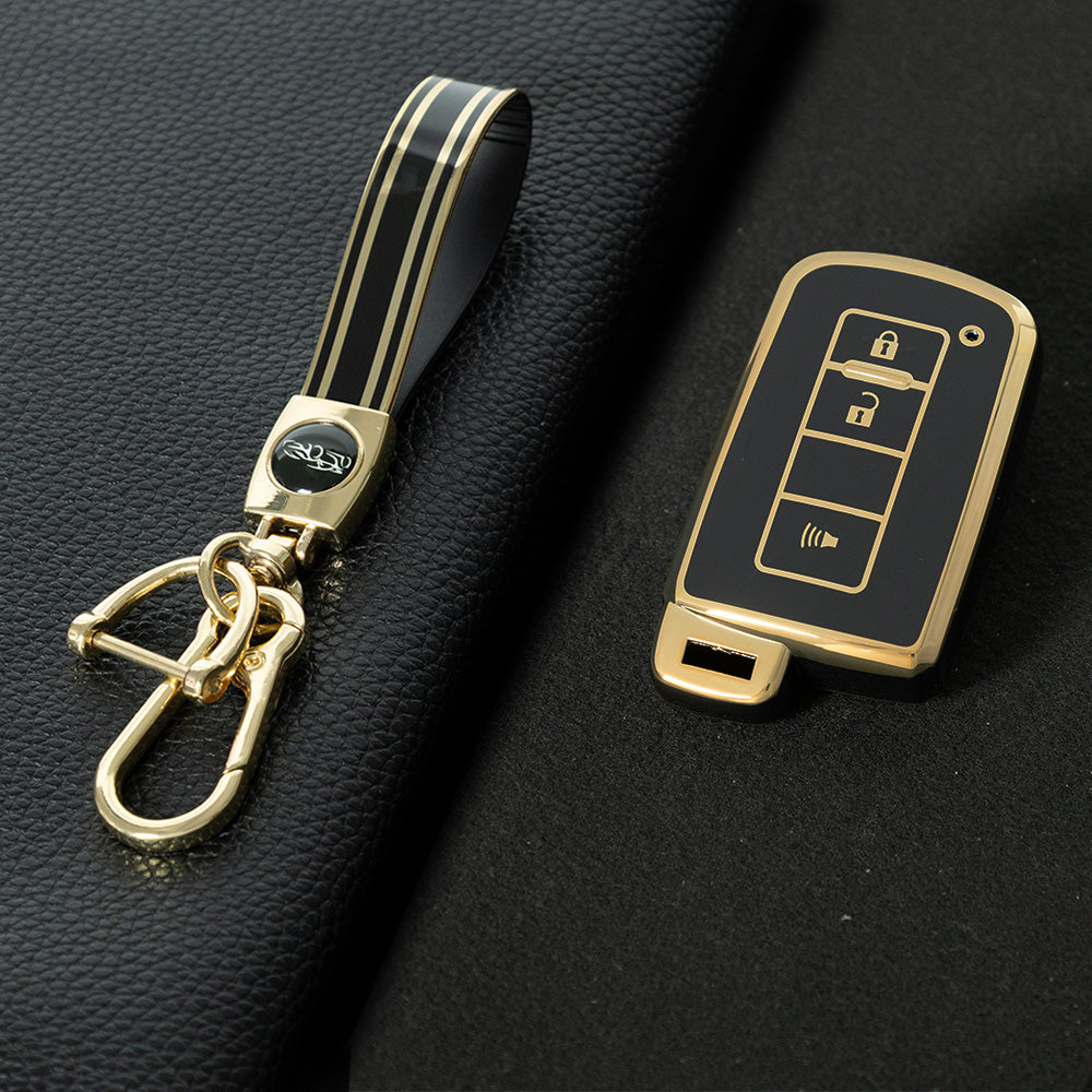 TOD5T1 Black-Gold Plating For Toyota Camry TPU Car Key Case Cover Bag Shell Fob Protector 3 Button