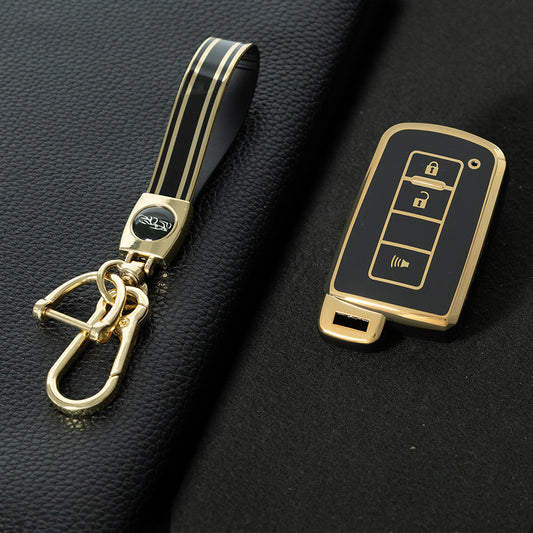 TOD5T1 Black-Gold Plating For Toyota Camry TPU Car Key Case Cover Bag Shell Fob Protector 3 Button