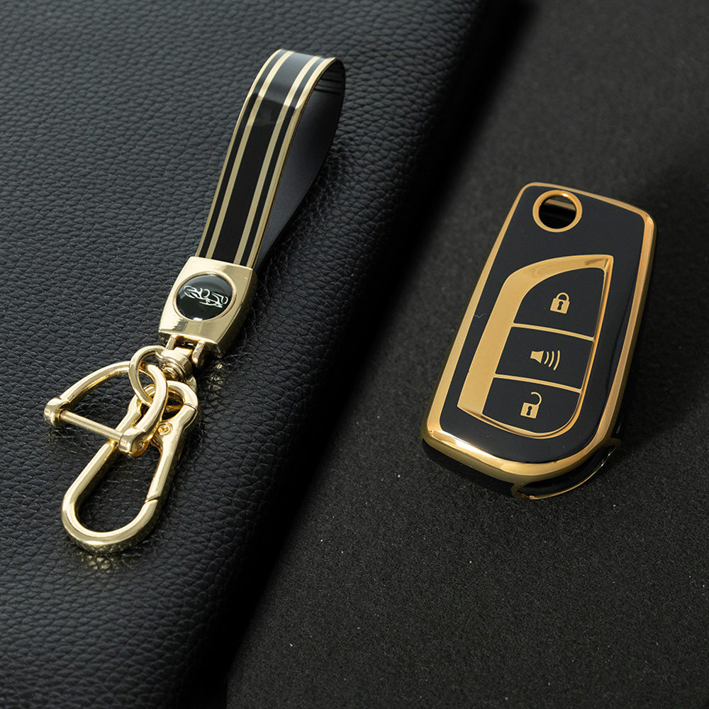TOA4T1 Black-Gold Plating TPU Car Key Case Cover for Toyota Hilux Yaris RAV4 Corolla Avensis Aygo Verso Scion TC Auris