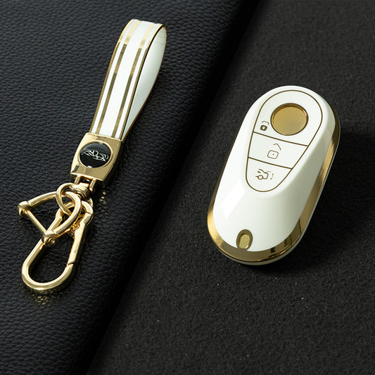 MEA1T1 White-Gold Plating TPU Car Key Case Cover for Mercedes Benz Maybach New C200L C260L S400L S450L