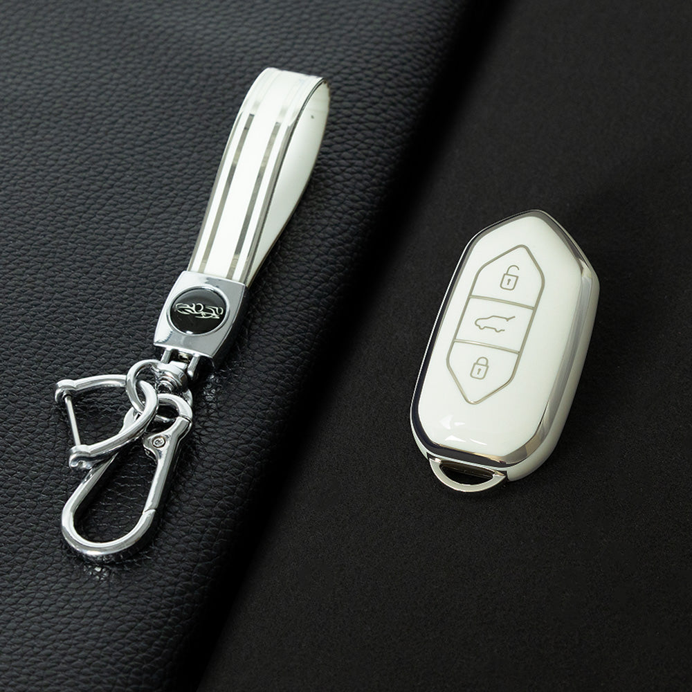 TGA1T1 White-Silver Plating Car Key Cover Fashion TPU Car Remote Key Case Cover Shell Fob for Togg Protector Keyless Keychain Accessories