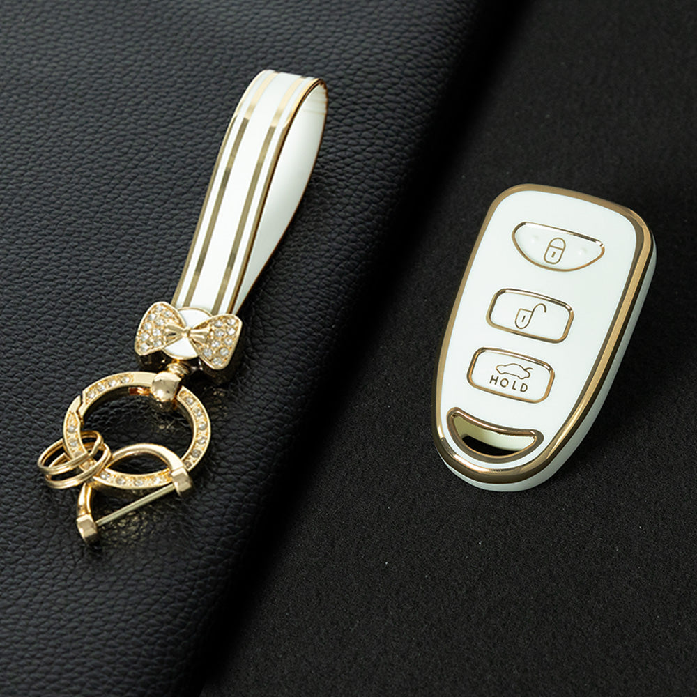 HYJ3T1 White-Gold Plating TPU Car Key Case Cover Shell for KIA for Hyundai Tucson SONATA Santa Fe Rohens Coupe Cerat