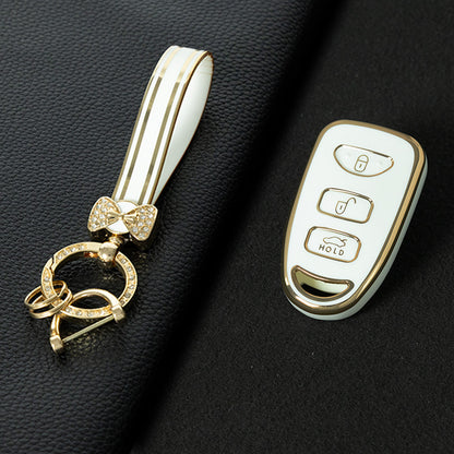 HYJ3T1 White-Gold Plating TPU Car Key Case Cover Shell for KIA for Hyundai Tucson SONATA Santa Fe Rohens Coupe Cerat