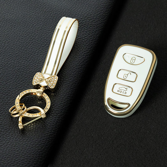 HYJ3T1 White-Gold Plating TPU Car Key Case Cover Shell for KIA for Hyundai Tucson SONATA Santa Fe Rohens Coupe Cerat