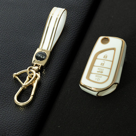 TOA5T1 White-Gold Plating TPU Protective Key Cover Case for Toyota New Corolla Camry RAV4 Avalon Izoa CHR Highlander Car Key Accessories