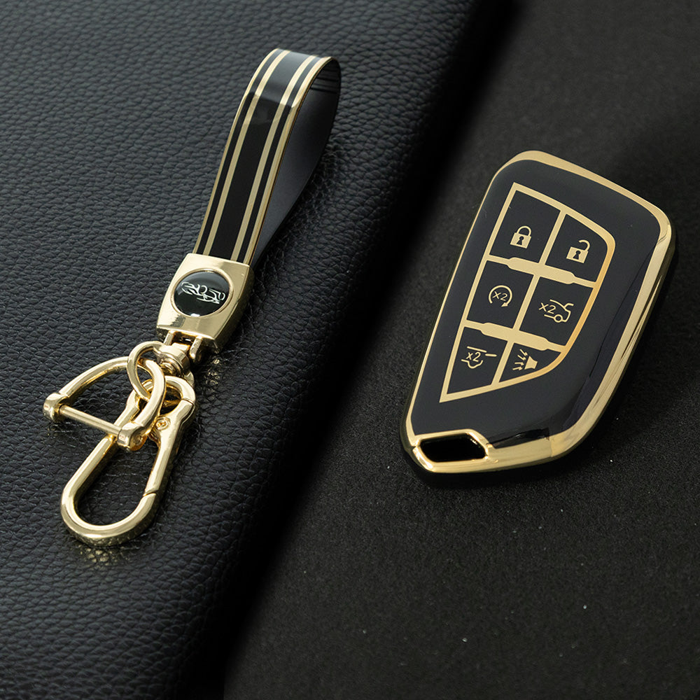 CAB2T1 Black-Gold Plating TPU Car Key Case for Cadillac ATS-L XTS XT4 XT5 XT6 CTS CT6 ATS 28T SRX Escalade