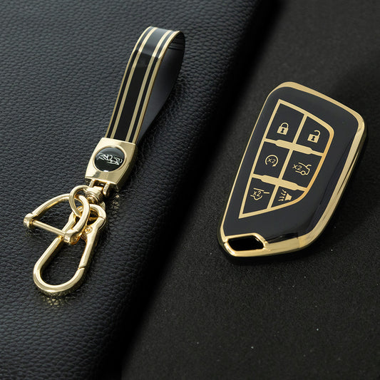 CAB2T1 Black-Gold Plating TPU Car Key Case for Cadillac ATS-L XTS XT4 XT5 XT6 CTS CT6 ATS 28T SRX Escalade