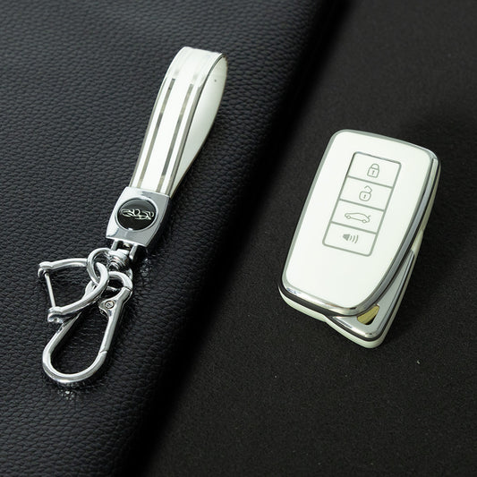 LEA3T1 White-Silver Plating TPU Car Key Cover Fob for Lexus NX IS RX ES GX LX LS UX GS 200 260 300 350 NX200 NX300 RX350 ES300