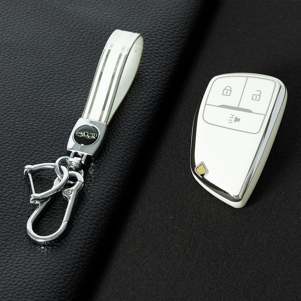 CEV1T1 White-Silver Plating Tpu Car Key Case Fob Cover Shell for Chevrolet Tahoe Suburban for GMC Yukon for Buick ENVISION S Plus Avenir 2020 2021 2022 2023
