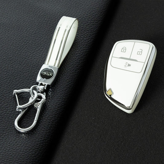 CEV1T1 White-Silver Plating Tpu Car Key Case Fob Cover Shell for Chevrolet Tahoe Suburban for GMC Yukon for Buick ENVISION S Plus Avenir 2020 2021 2022 2023