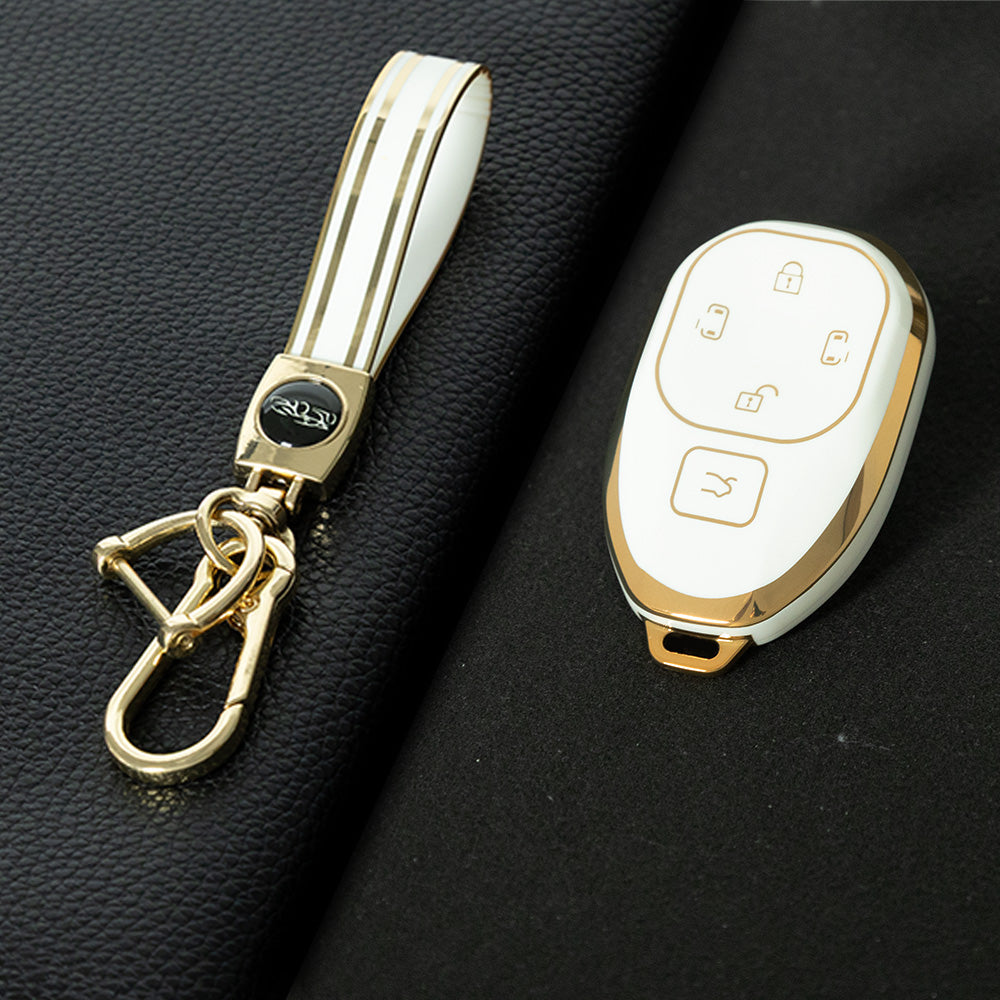 TRF1T1 White-Gold Plating TPU Car Key Cover for GAC New Energy Trumpchi Aion S V Y LX GS7 GS8 GM8 GS5 GA6 GM6