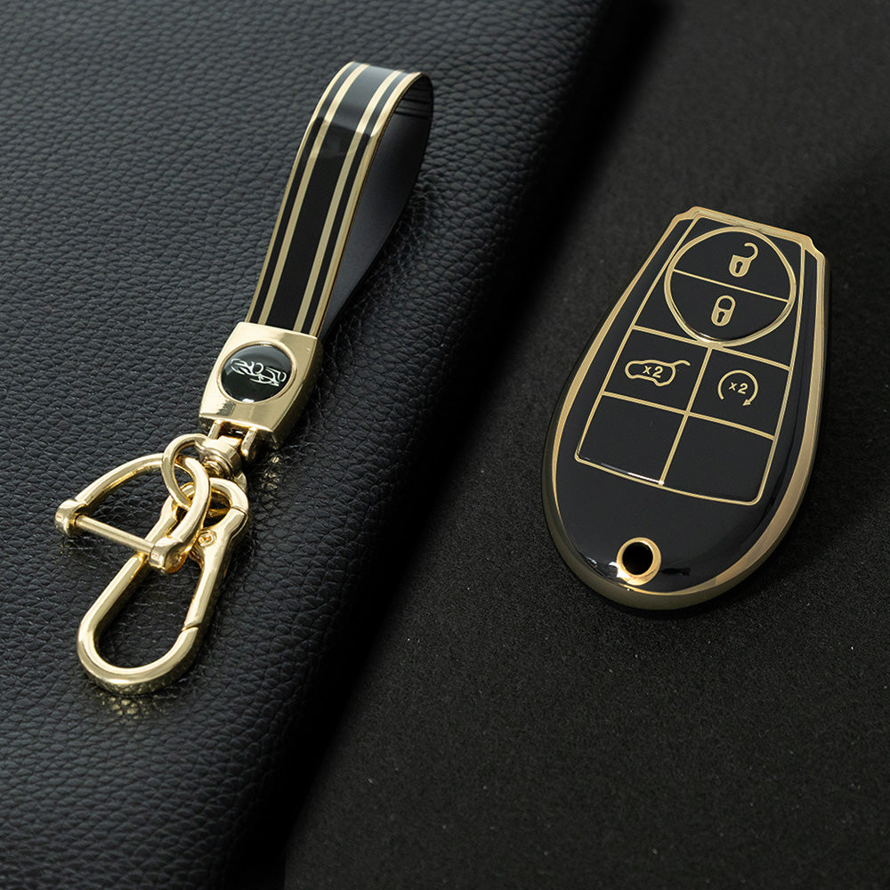 JEC9T1 Black-Gold Plating TPU Car Key Case Cover for Dodge Challenger Charger Magnum Journey Ram Jeep Commander Grand Cherokee Chrysler 300
