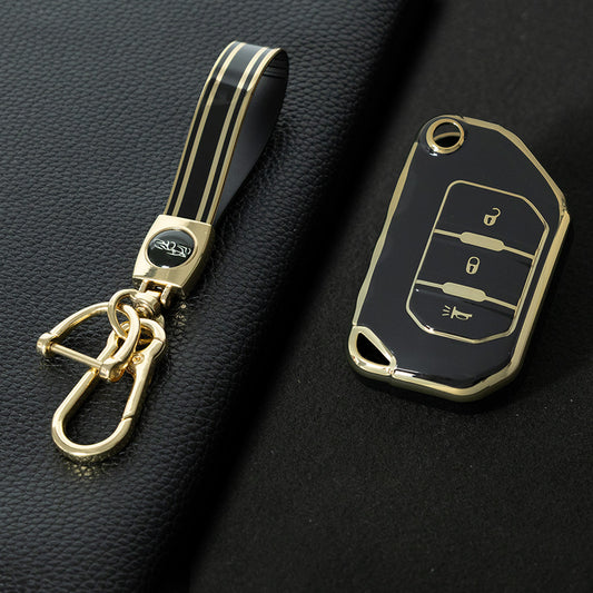 JED2T1 Black-Gold Plating TPU Car Key Cover Case for Jeep Dodge Cherokee Renegade Compass Rubicon