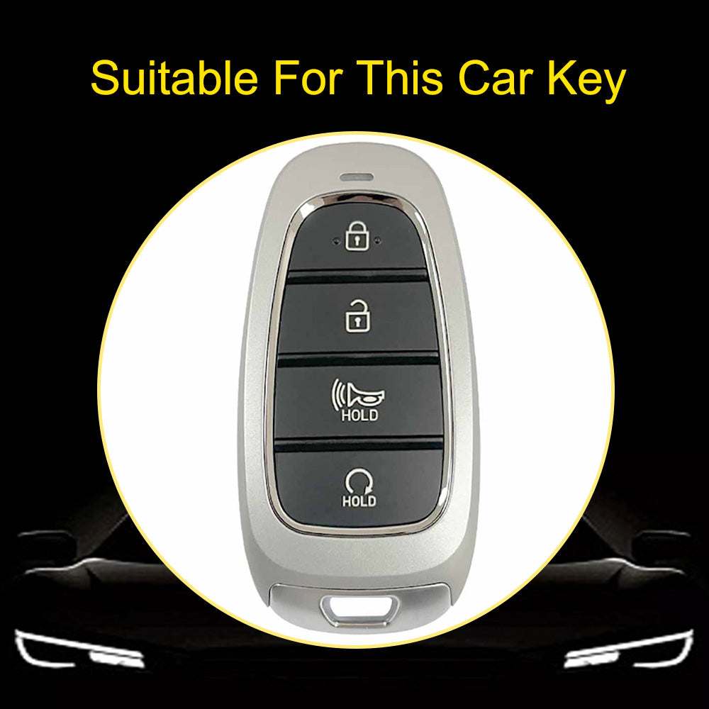 HYE6T1 White-Silver Plating TPU Car Key Case Cover for Hyundai Tucson 2022 Santa Fe NEXO NX4 Atos Prime Solaris