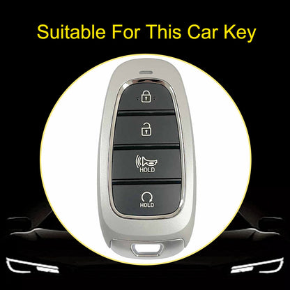 HYE6T1 White-Silver Plating TPU Car Key Case Cover for Hyundai Tucson 2022 Santa Fe NEXO NX4 Atos Prime Solaris