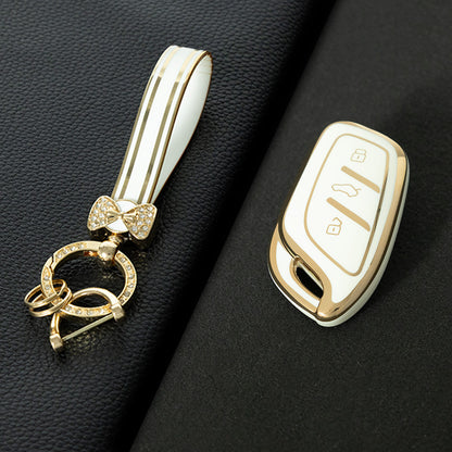 ROB1T1 White-Gold Plating Car Key Cover For Roewe RX5 MG ZS GT GS 350 360 750 W5 Class Accessories Soft TPU Protection Car Case Shell