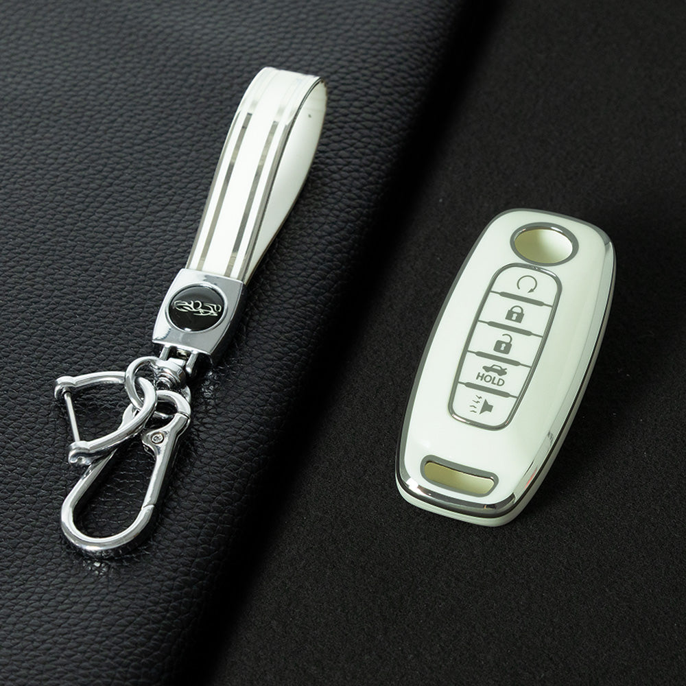 NIA3T1 White-Silver Plating TPU Car Key Cover Soft Key Shell Fob Holder Suitable for Nissan Sylphy Bluebird Teana X-Trail Murano GTR