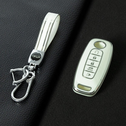 NIA3T1 White-Silver Plating TPU Car Key Cover Soft Key Shell Fob Holder Suitable for Nissan Sylphy Bluebird Teana X-Trail Murano GTR