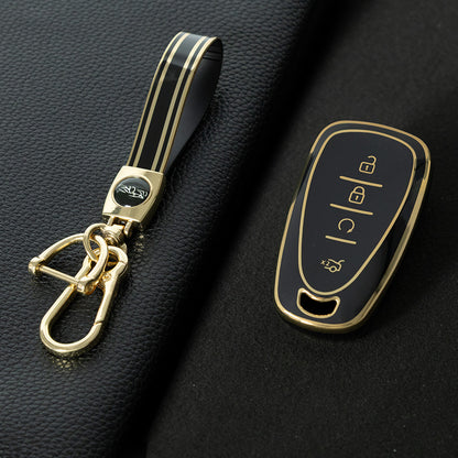 CEA4T1 Black-Gold Plating TPU Car Key Case Cover For CHEVROLET Cruze Spark Camaro Volt Bolt Trax Malibu Captiva Equinox Trax Tracker AVEO Lova