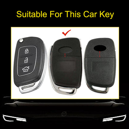 HYF2T1 Black-Silver Plating Car Accessories TPU Remote Car Key Case Cover Auto Key Shell Fob Holder Compatible with Hyundai Ix25 Ix35 Elantra Mistra