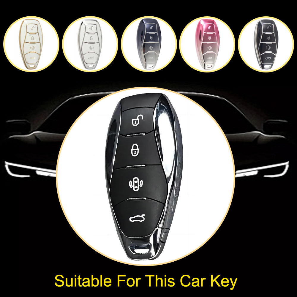 HND1T1 Light Blue-Silver Plating Car Key Cover For  Hongqi H5 Keycase, Brand New HQ9 Hongqi Car High-end Key case Buckle keychain