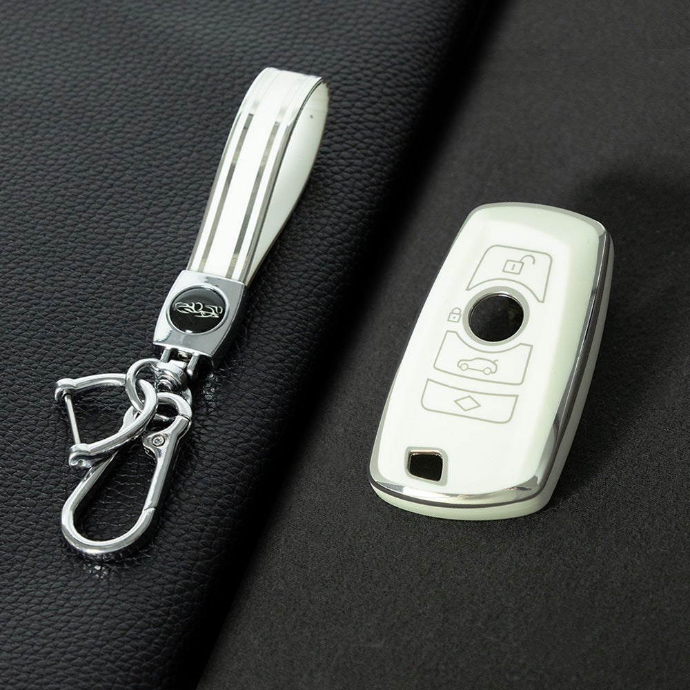 BMC1T1 White-Silver Plating Car Key Cover BMW Car Key Case Cover TPU Flip Remote Accessory for 1 2 3 4 5 6 7 X3 X4 X5 X6 F36 F25 F26 F30 F34 F10 F07 F20 Z10 G30