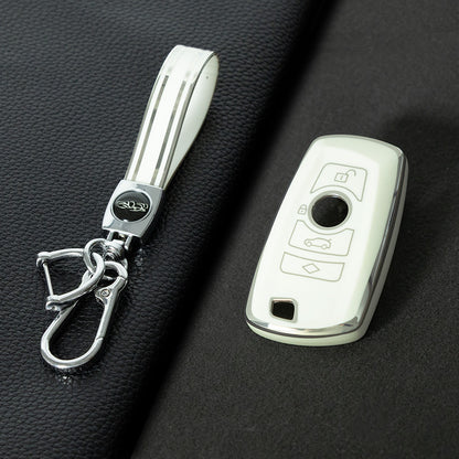 BMC1T1 White-Silver Plating Car Key Cover BMW Car Key Case Cover TPU Flip Remote Accessory for 1 2 3 4 5 6 7 X3 X4 X5 X6 F36 F25 F26 F30 F34 F10 F07 F20 Z10 G30