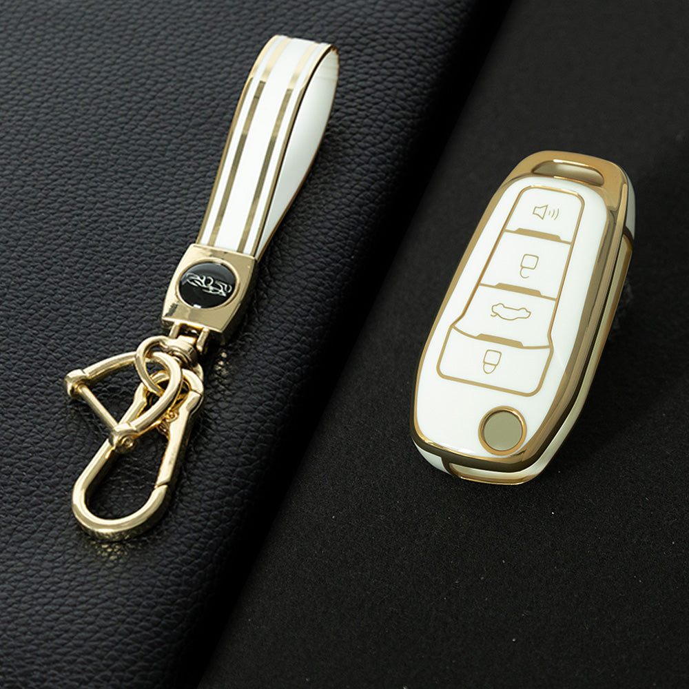 FOA7T1 White-Gold Plating Car Key Cover for Ford Fusion Fiesta Escort Mondeo Everest Ranger