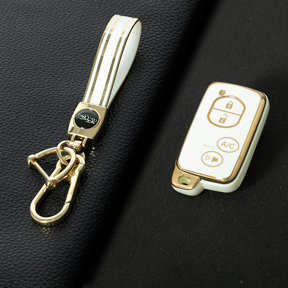 TOG4T1 White-Gold Plating Soft TPU Car Key Case Cover for Toyota Camry Highlander Crown Prado Land Cruiser Vitz Prius Corolla Accessories