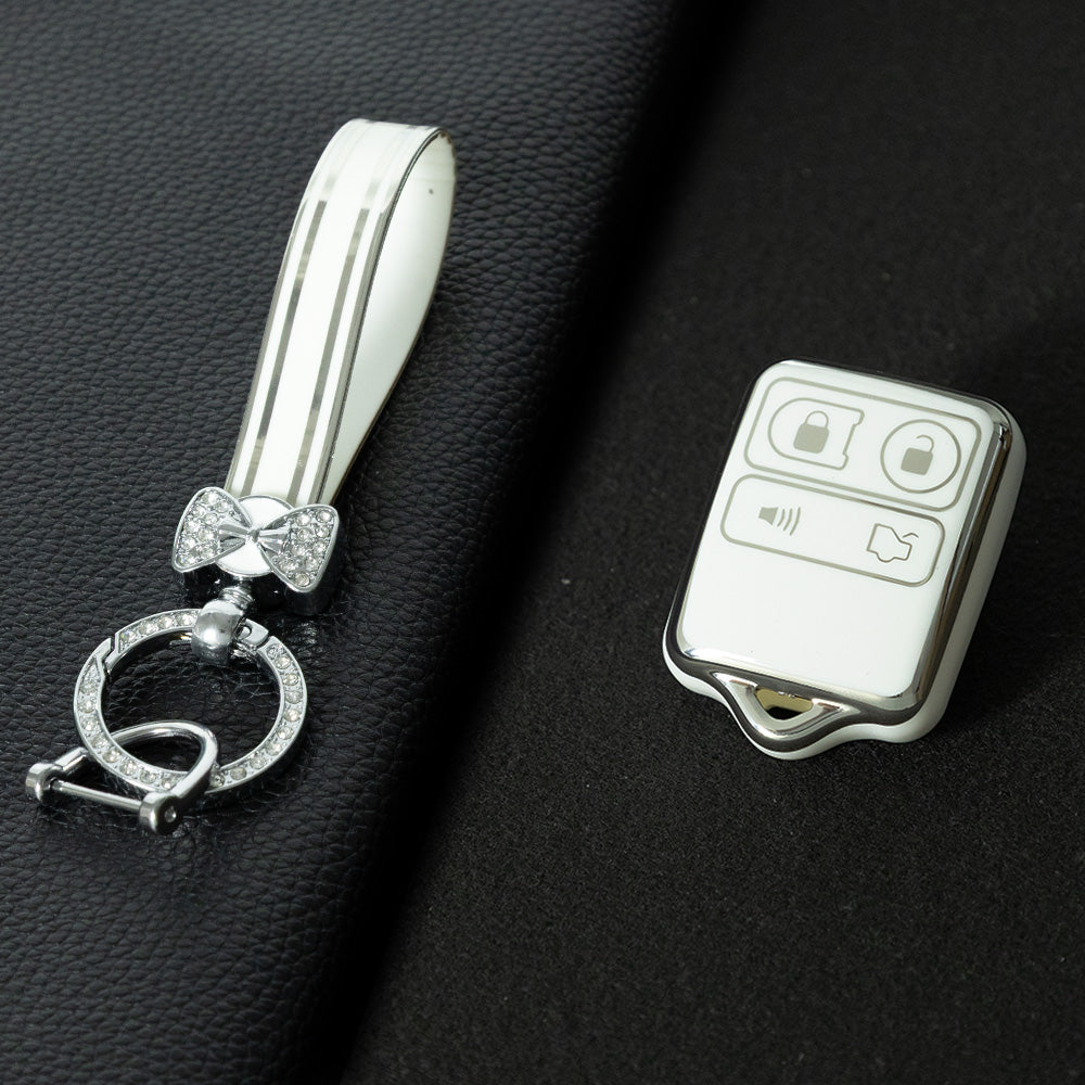 FOK1T1 White-Silver Plating 4 Buttons Key Remote Protective Sleeve Cover for Ford Car Wireless Key Cover Case