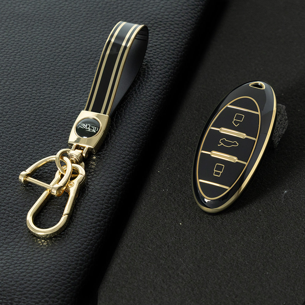 BEA1T1 White-Gold Plating Premium Soft TPU Car Key Case Cover Shell for Bestune T77 B70 21 T99 T55 T33 Pro Series Besturn Key Rings Keychain Bag