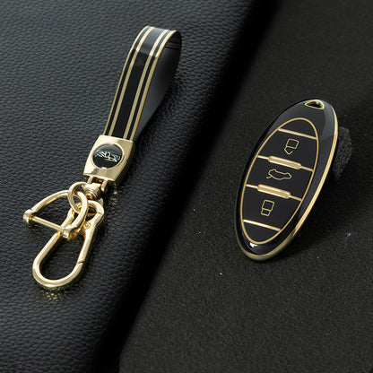 BEA1T1 White-Gold Plating Premium Soft TPU Car Key Case Cover Shell for Bestune T77 B70 21 T99 T55 T33 Pro Series Besturn Key Rings Keychain Bag