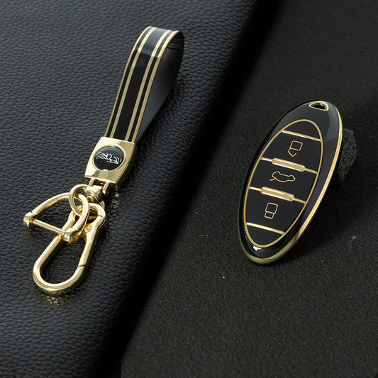 BEA1T1 White-Gold Plating Premium Soft TPU Car Key Case Cover Shell for Bestune T77 B70 21 T99 T55 T33 Pro Series Besturn Key Rings Keychain Bag