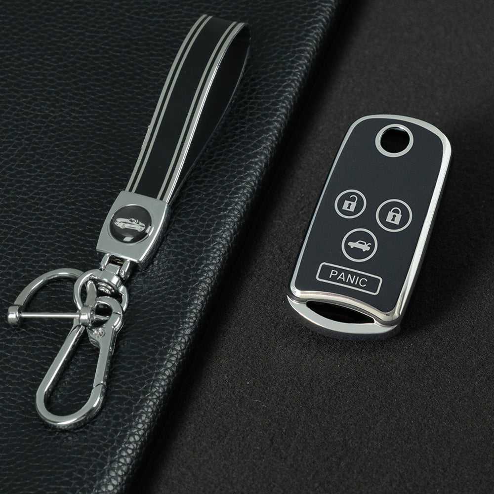 HOE3T1 Black-Silver Plating TPU Car Key Case Cover for Honda for Acura TL TSX ZDX RSX 2 Button
