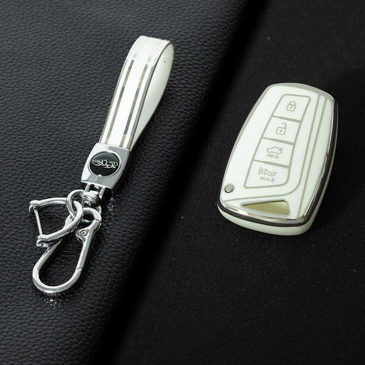 HYH2T1 White-Silver Plating Premium Soft TPU Car Key Case Cover Shell for Hyundai Elantra KIA K2 K3 K4 KX5 Forte Sorento Sportage