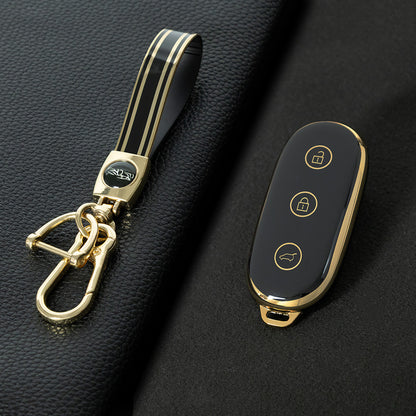 LIB1T1 Black-Gold Plating Car Key Cover TPU Material Remote Car Key Case Cover Auto Key Shell Fob Protector Lossless Signal Fit for Lixiang L9 L7 L8 L6
