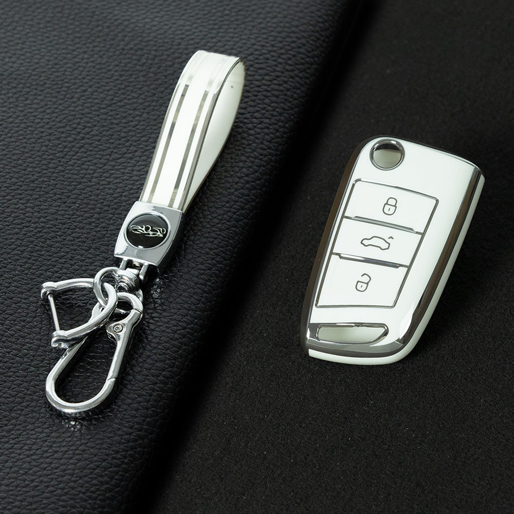 VOL1T1 White-Silver Plating TPU Car Key Case for Volkswagen's Old Passat