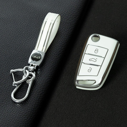 VOL1T1 White-Silver Plating TPU Car Key Case for Volkswagen's Old Passat