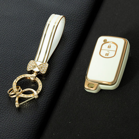 TOG2T1 White-Gold Plating Car Key Cover Soft TPU Car Key Case Cover for Toyota Camry Highlander Crown Prado Land Cruiser Vitz Prius Corolla Accessories