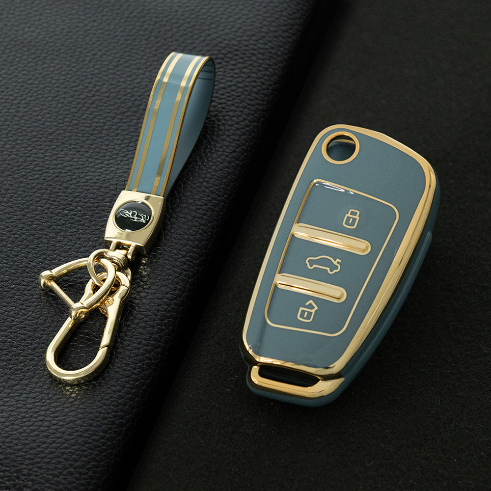AUD1T1 Granny Grey-Gold Plating Car Key Cover For Audi Q3 Q7 Q5 TT Q2L A3 A1 Fold Key Rings Keychain Bag
