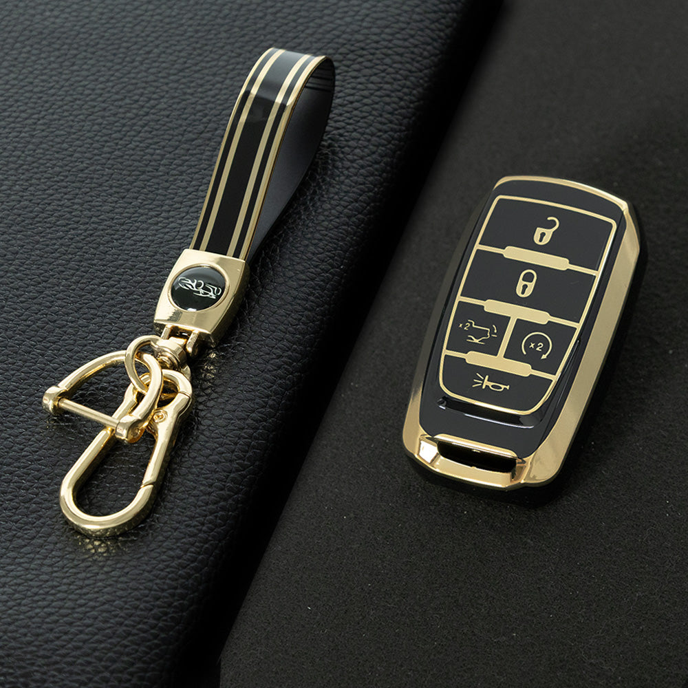 JEE6T1 Black-Gold Plating TPU Jeep Grand Cherokee Chrysler 300C for Fiat Freemont Dod Ram 1500 Journey-Fit Model Car Key Cover Case Car Key Accessories