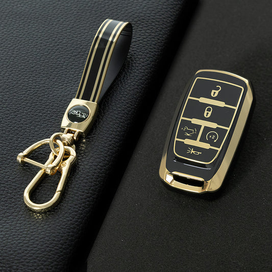 JEE6T1 Black-Gold Plating TPU Jeep Grand Cherokee Chrysler 300C for Fiat Freemont Dod Ram 1500 Journey-Fit Model Car Key Cover Case Car Key Accessories