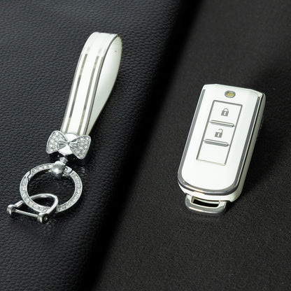 MIA2T1 White-Silver Plating TPU Car Key Cover for Mitsubishi Outlander/ASX/Lancer/Eclipse Cross/Pajero