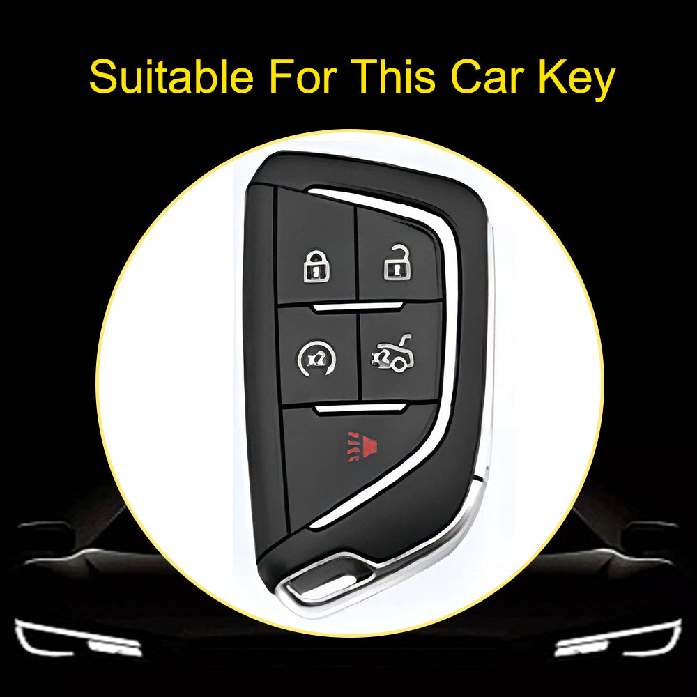 CAB1T1 Black-Silver Plating TPU Premium Soft Car Key Case Cover Shell for Cadillac XT5 XT4 XT6 CT5 CT6 CT4 XTS ATSL SRX Key Ring Keychain Bag Accessory