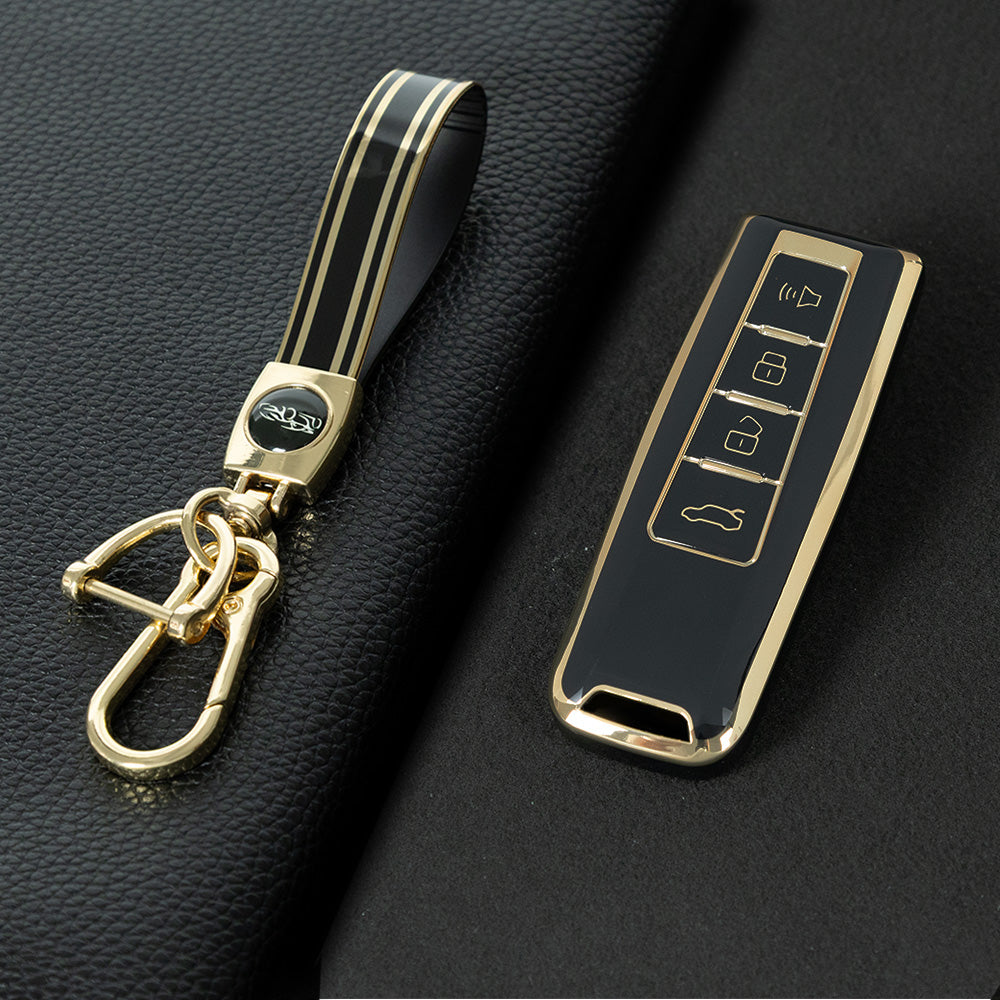 WYA1T1 Black-Gold Plating TPU Car Key Case Cover Shell for WEY VV5 VV6 VV7 P8 Latte Mocha DHT-PHEV Blue Mountain