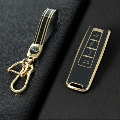 WYA1T1 Black-Gold Plating TPU Car Key Case Cover Shell for WEY VV5 VV6 VV7 P8 Latte Mocha DHT-PHEV Blue Mountain